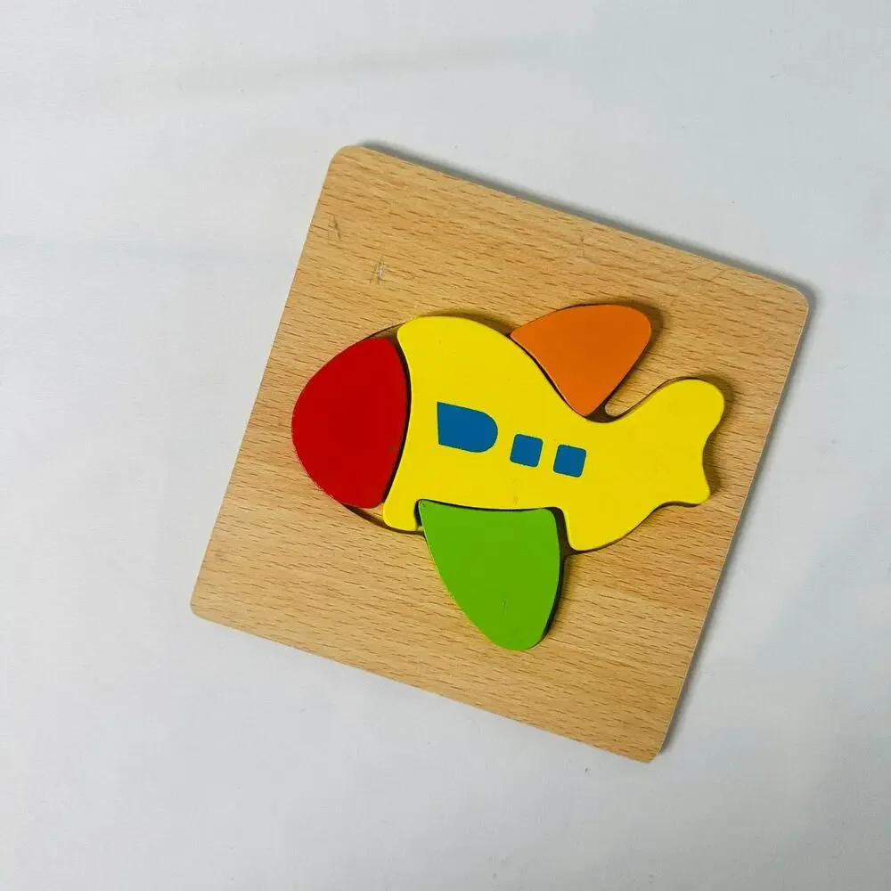Vintage Airplane Color Block Small Chunky Wooden Puzzle